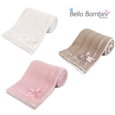 Soft Touch Bow Chevron Knit Sherpa Blanket