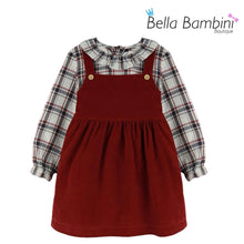 Load image into Gallery viewer, Baby Ferr Baby Girls Burgundy Check Pinafore