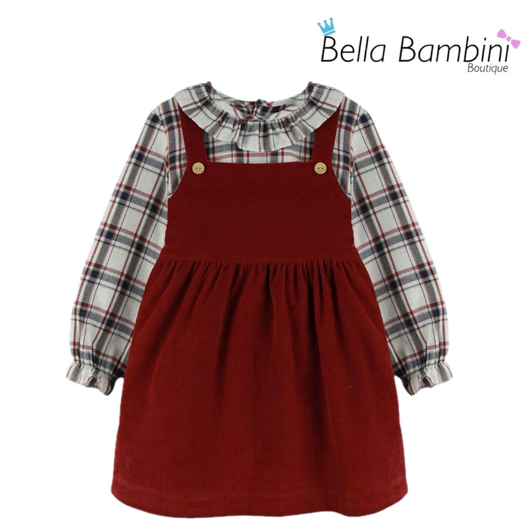 Baby Ferr Baby Girls Burgundy Check Pinafore