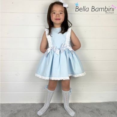 Ceyber Girls Blue Waffle Double Bow Dress