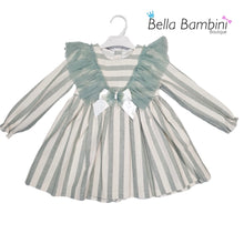 Load image into Gallery viewer, Ceyber Older Girls Sage Lace Shoulder Stripe Dress