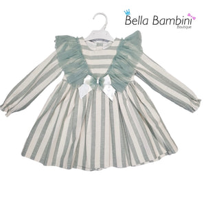 Ceyber Older Girls Sage Lace Shoulder Stripe Dress