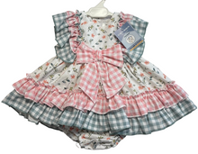 Load image into Gallery viewer, Ceyber Girls Peach Floral Gingham Dress