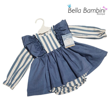 Ceyber Baby Girls Navy Stripe Frill Dress