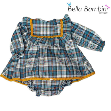 Baby Ferr Baby Girls Blue and Mustard Dress