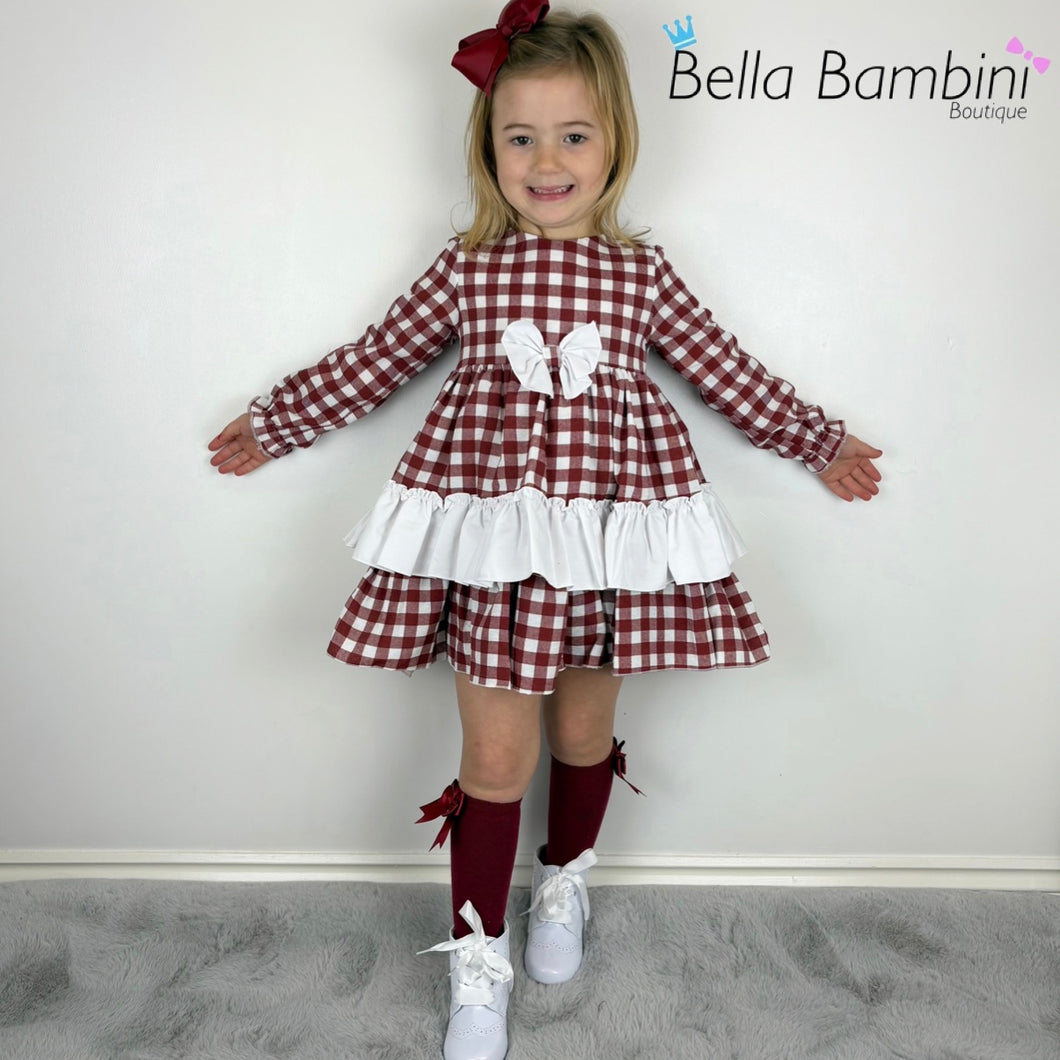 Ceyber Girls Burgundy Gingham Dress