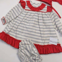 Load image into Gallery viewer, Ceyber Baby Girls Red and Grey Stripe Dress