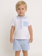 Load image into Gallery viewer, Mintini Boys Blue Pocket Polo Short Set