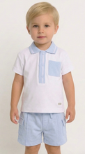 Load image into Gallery viewer, Mintini Boys Blue Pocket Polo Short Set