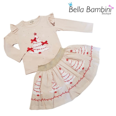 Neon Kids Beige Christmas Skirt Set