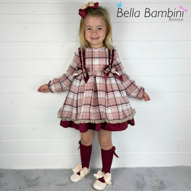Ceyber Girls Double Bow Burgundy and Pink Dress