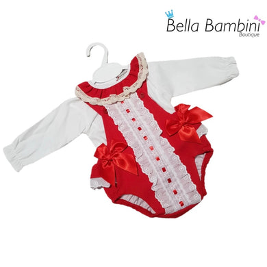 Baby Girls Red Double Bow Romper Set