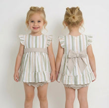 Load image into Gallery viewer, Baby Ferr Baby Girls Beige Stripe Dress &amp; Bloomers