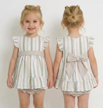 Load image into Gallery viewer, Baby Ferr Baby Girls Beige Stripe Dress &amp; Bloomers