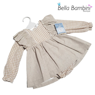 Ceyber Baby Girls Beige Check Frill Dress