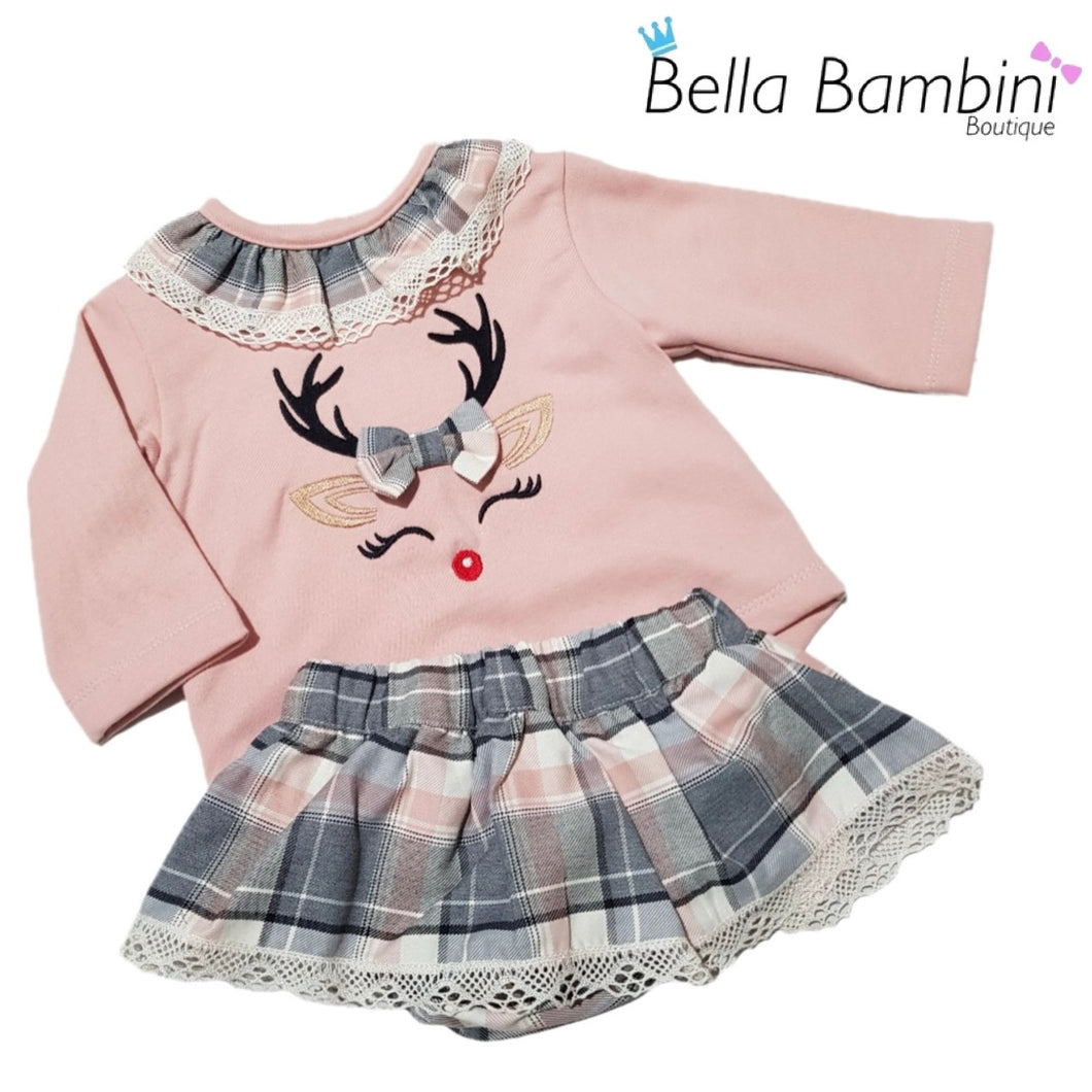 Baby Girls Pink & Grey Reindeer Jam Set