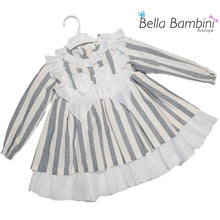 Load image into Gallery viewer, Ceyber Older Girls Cream and Grey Stripe Dress