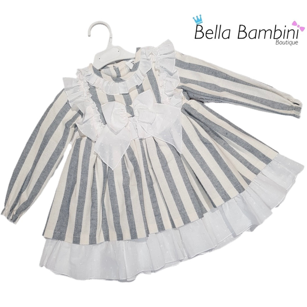 Ceyber Older Girls Cream and Grey Stripe Dress