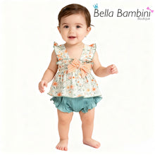 Load image into Gallery viewer, Calamaro Baby Girls Sage and Orange Smocked Jam