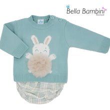 Load image into Gallery viewer, Sardon Baby Boys Green Knit Bunny 2 Piece Jam Set