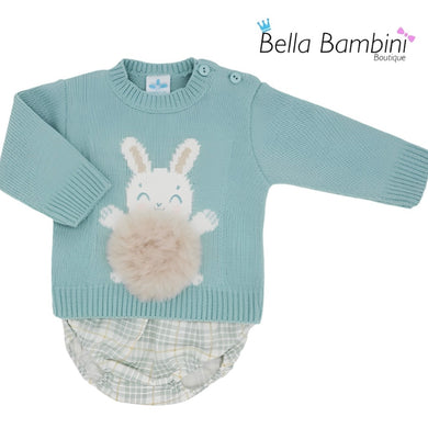 Sardon Baby Boys Green Knit Bunny 2 Piece Jam Set