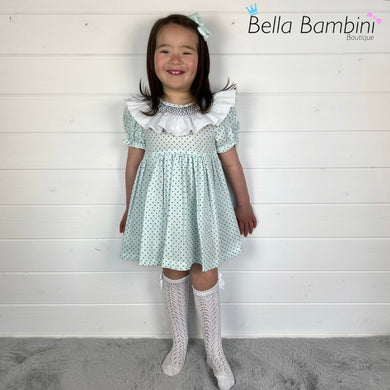 Ceyber Girls Mint Smocked Frill Collar Dress