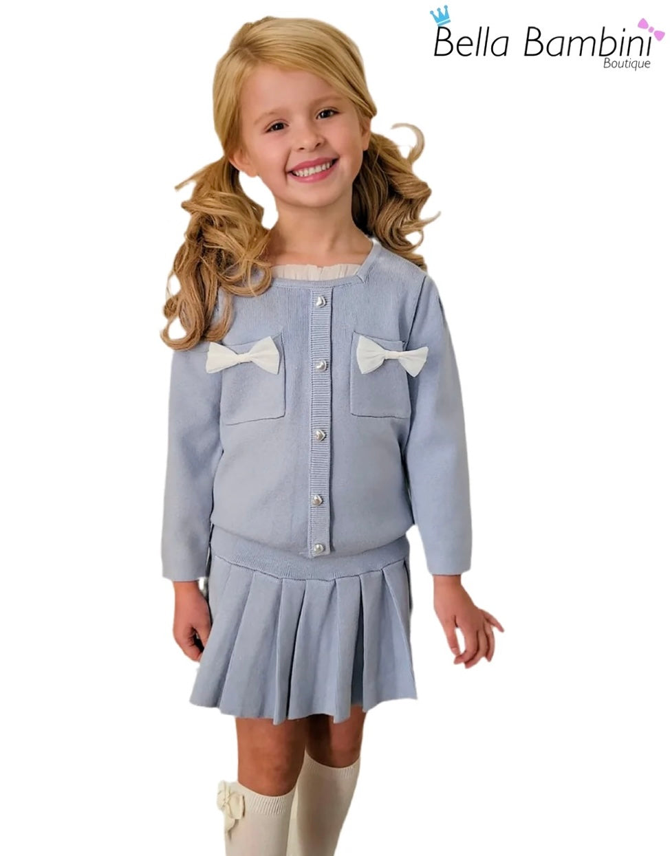 Beau Kids Older Girl Baby Blue Knit Skirt Set