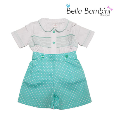 Mabini Boys Mint Spot Smock Set