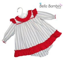 Load image into Gallery viewer, Ceyber Baby Girls Red and Grey Stripe Dress