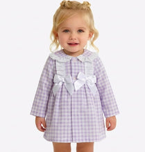 Load image into Gallery viewer, Ceyber Girls Lilac Gingham Bow Coat