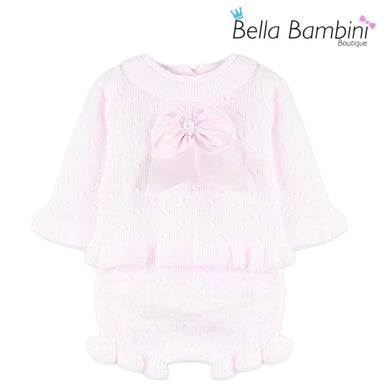 Dulce De Fresa Baby Girls Pink Bow Knit Set