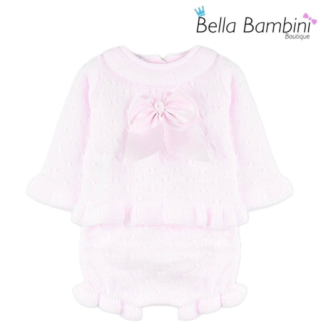 Dulce De Fresa Baby Girls Pink Bow Knit Set