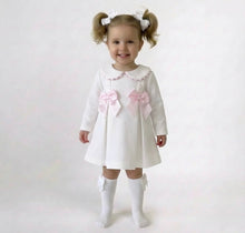 Load image into Gallery viewer, Wee Me Baby Girls Waffle Satin Bow Dress