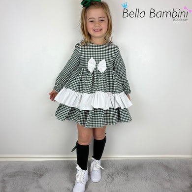 Ceyber Girls Bottle Green Gingham Dress