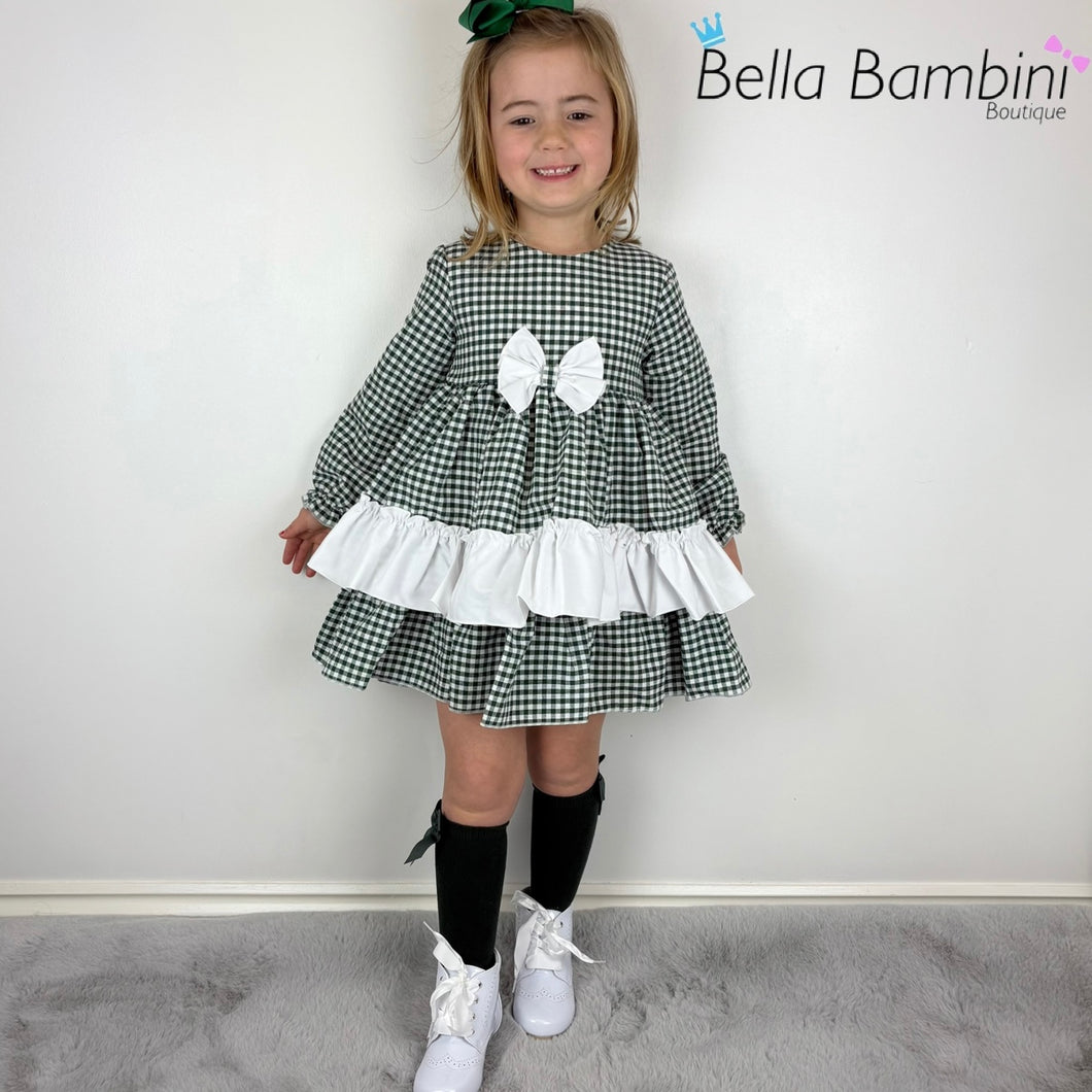 Ceyber Girls Bottle Green Gingham Dress
