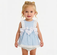 Load image into Gallery viewer, Ceyber Baby Girls Blue Waffle Double Bow Dress
