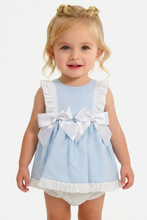Load image into Gallery viewer, Ceyber Baby Girls Blue Waffle Double Bow Dress