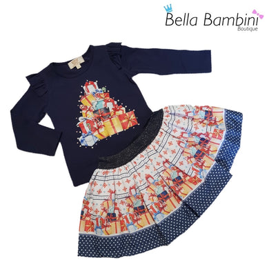 Neon Kids Navy Christmas Present Skirt Set