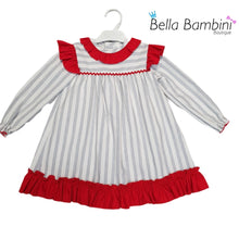 Load image into Gallery viewer, Ceyber Older Girls Red and Grey Stripe Dress