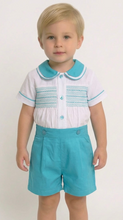 Load image into Gallery viewer, Mabini Boys Turquoise Smock Set