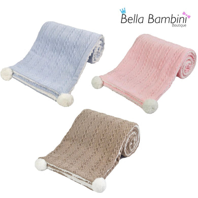 Soft Touch Pom Cable Sherpa Blanket