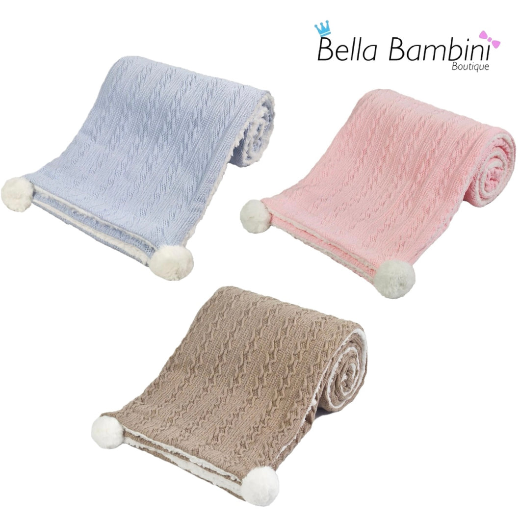 Soft Touch Pom Cable Sherpa Blanket
