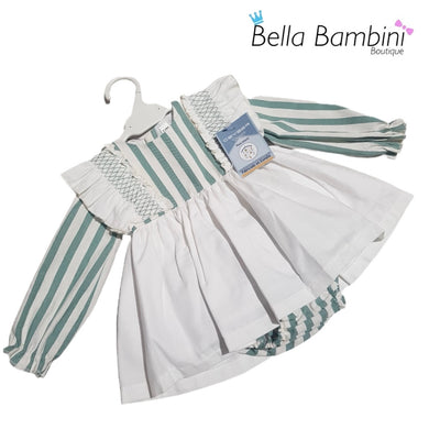 Ceyber Baby Girls Green & White Stripe Frill Dress