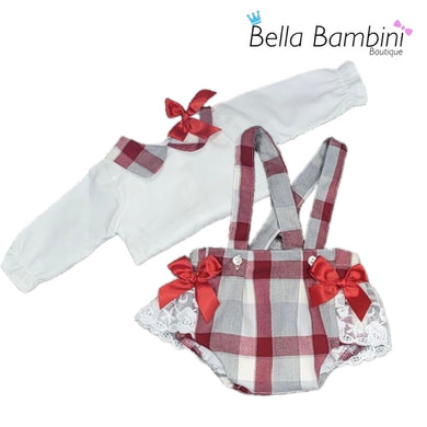 Baby Girls Red and Grey Romper Set