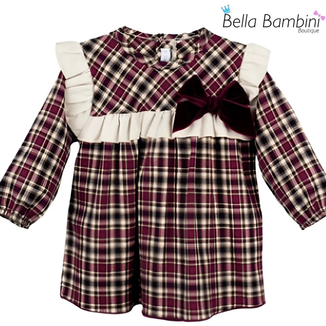 Calamaro Girls Burgundy Check Dress