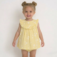Load image into Gallery viewer, Sardon Baby Girls Lemon Gingham Daisy Dress