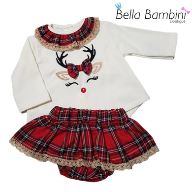 Baby Girls Cream & Red Reindeer Jam Set