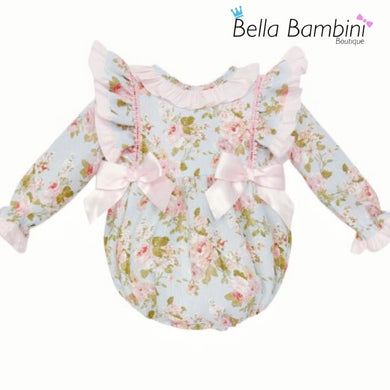 Wee Me Baby Girls Blue and Pink Floral Romper