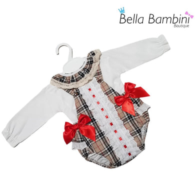 Baby Girls Tartan Double Bow Romper Set