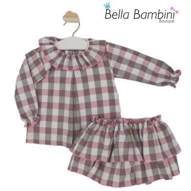 Rapife Girls Pink Check Skirted Jam Set